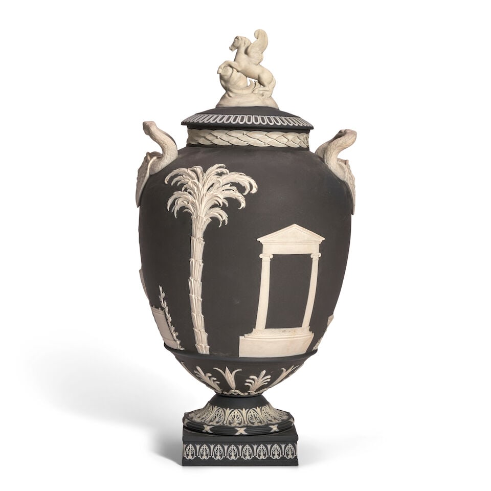 Wedgwood Bellows Black Jasper Dip Apotheosis Vase and Cover, England, 1911, - 3