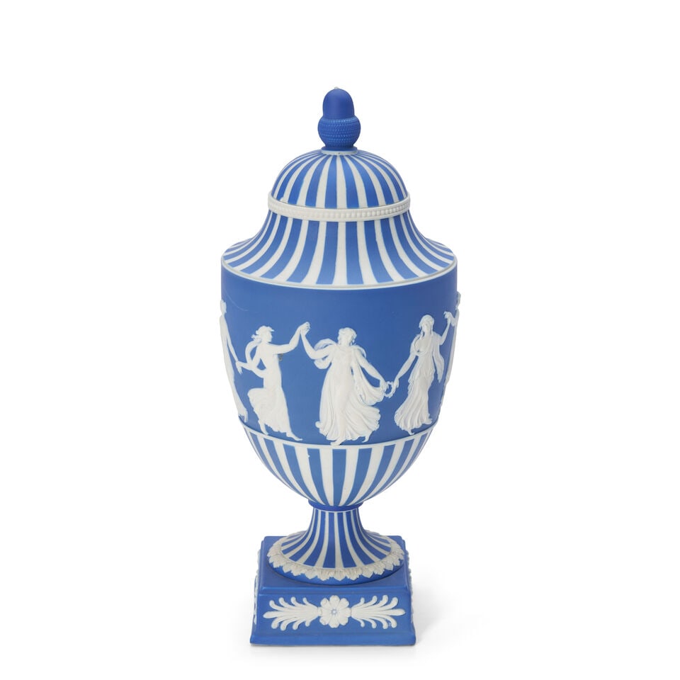 Wedgwood Dark Blue Jasper Dip Dancing Hours Vase and Cover, England, 19th century, (1 of 1)