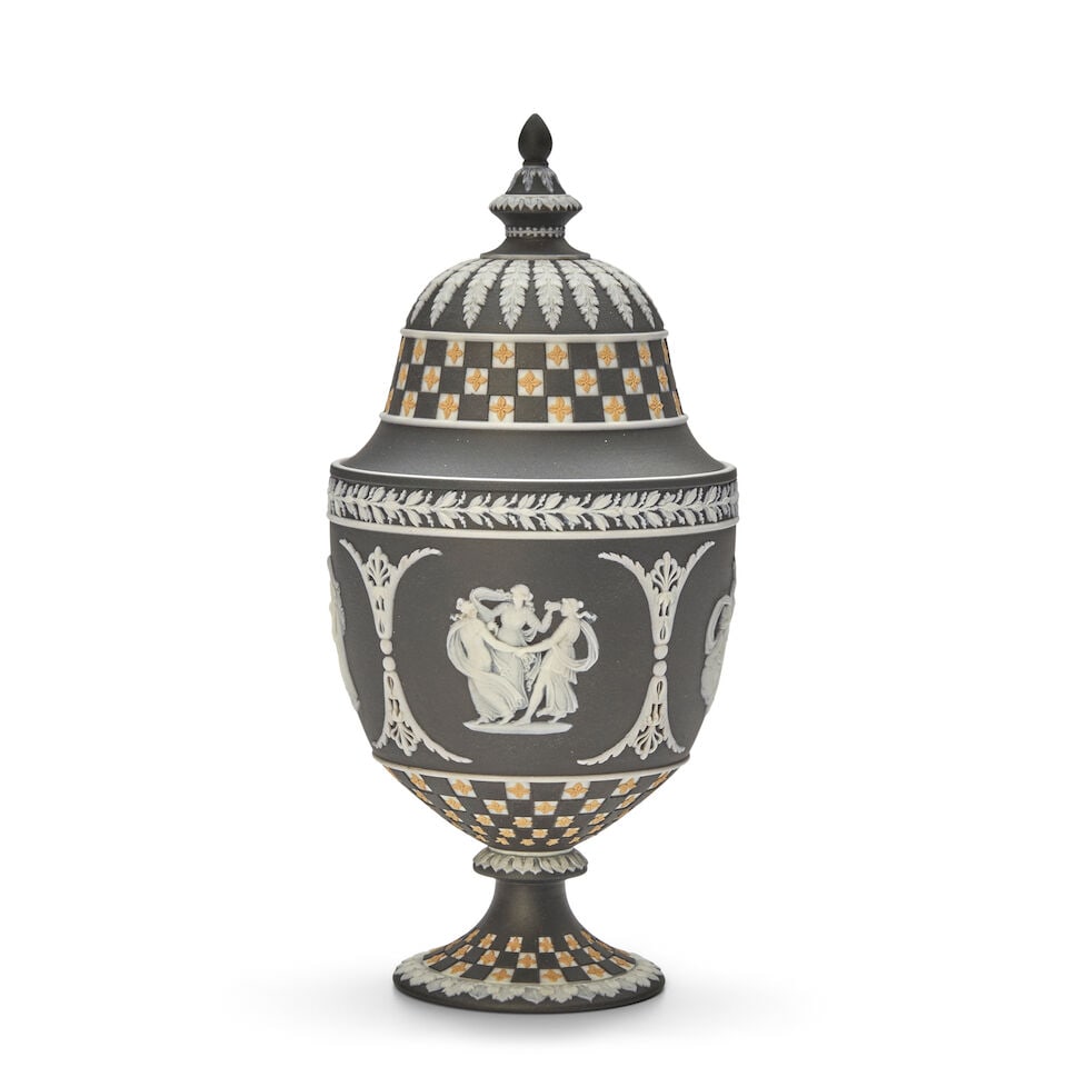 Wedgwood Tricolor Jasper Dip Diceware Vase and Cover, England, 19th century, - 2