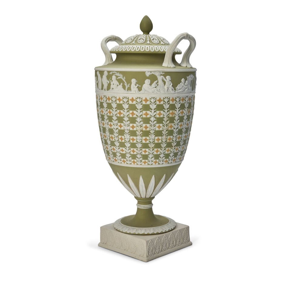 Wedgwood Tricolor Jasper Dip Diceware Vase and Cover, England, 19th century, - 2