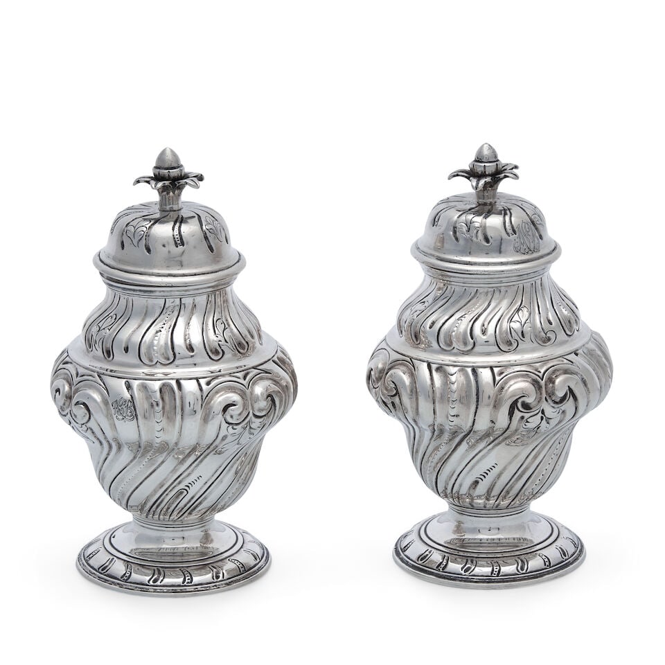 Pair George II Sterling Silver Tea Caddies, (1 of 1)