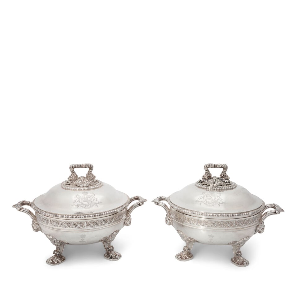 A Pair of Regency Sterling Silver Soup Tureens and Covers, (1 of 4)