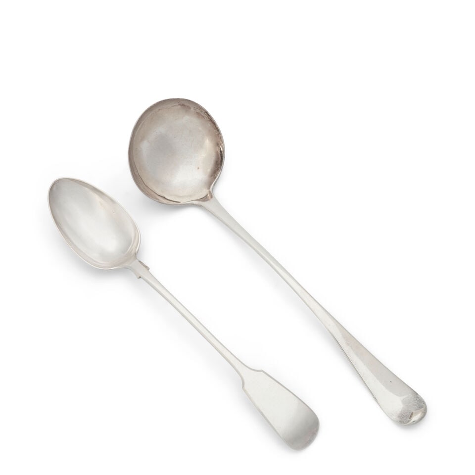 A George II Sterling Silver Ladle and a Later Silverplate Stuffing Spoon, (1 of 1)