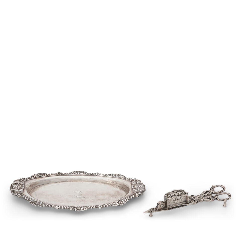 Paul Storr Sterling Silver Tray and Associate Candle Wick Trimmer, (1 of 1)