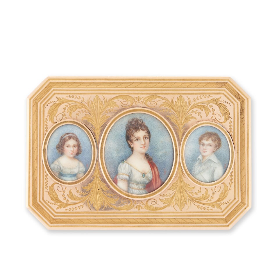 Swiss Gold Box Inset with Portrait Minatures, - 2
