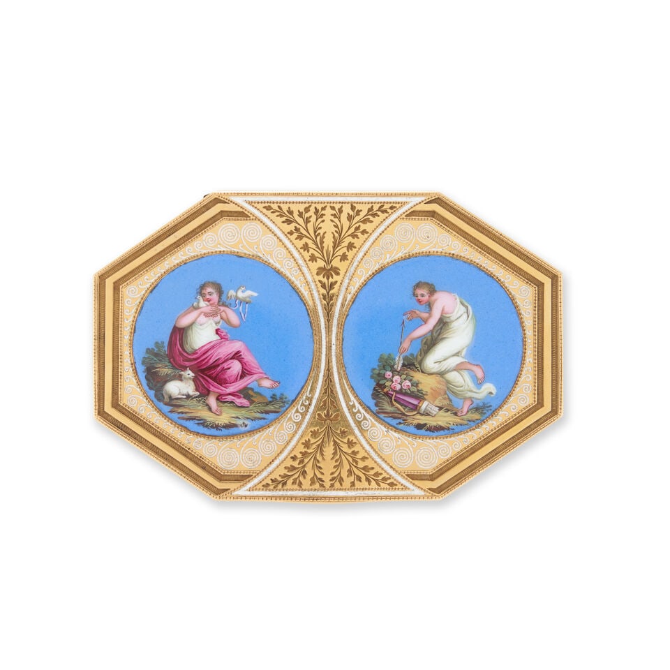 Russian 14k Gold Box with Enamel Medallions, - 2