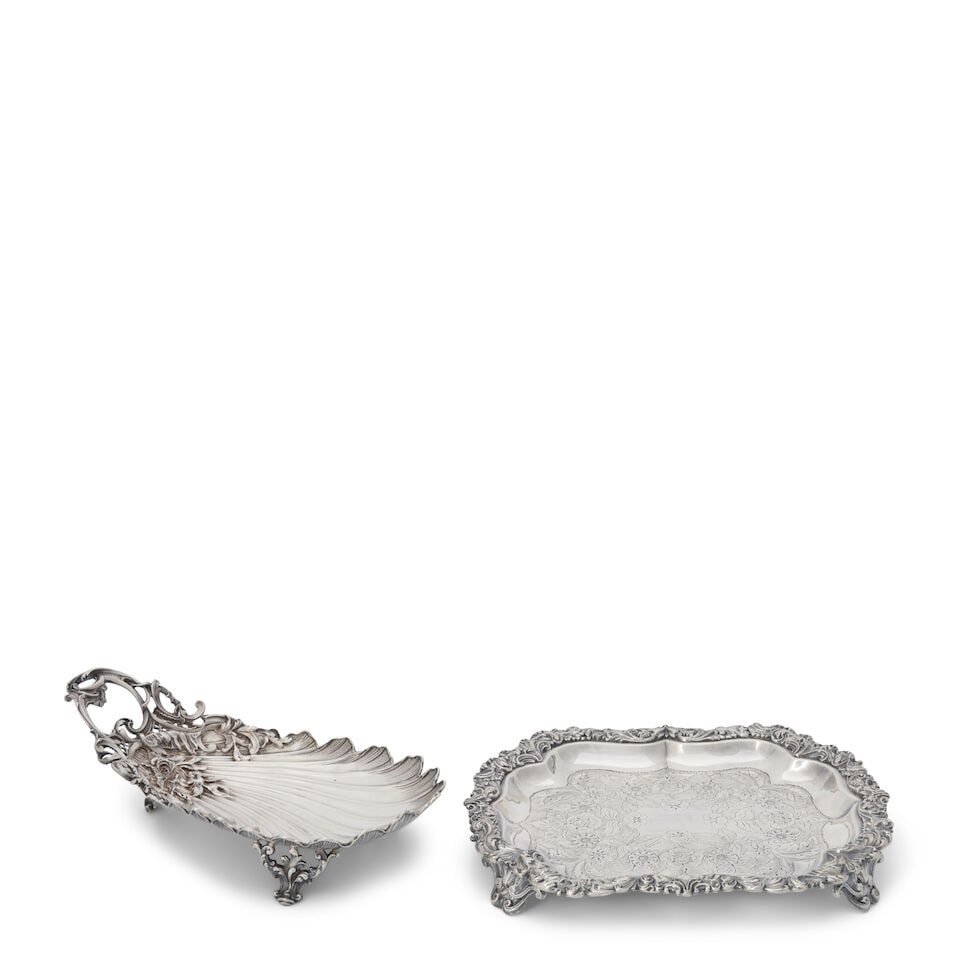 French .950 Silver Dish and American Silverplate Tray, (1 of 1)
