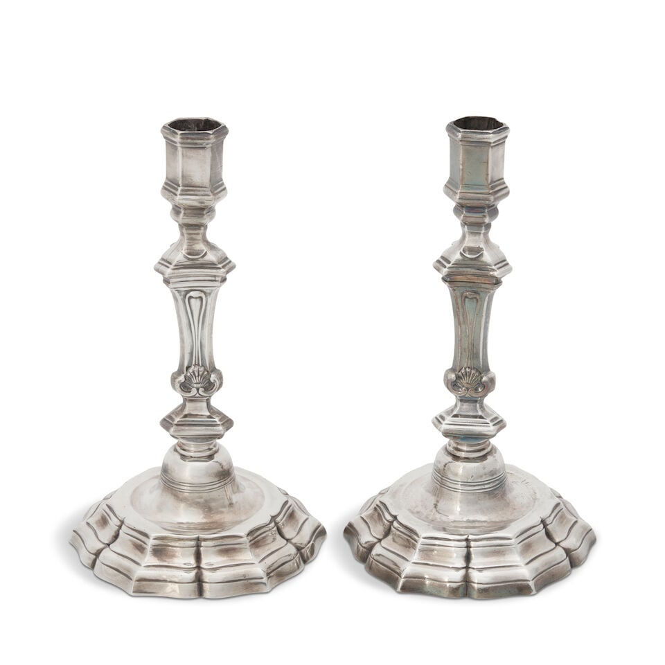 Pair of French Baroque Silver Candlesticks, (1 of 1)