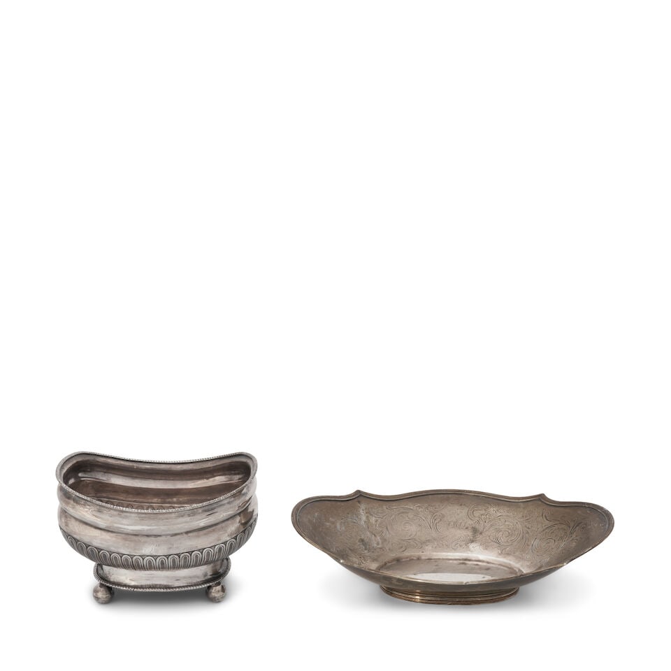 Two Pieces of American Silver,: Two Pieces of American Silver, the bowl by Chaudron's & Rasch, Philadelphia, 1809-1812, Sterling standard, monogrammed, of cushion form with nulling at the lower third of the body, raised on ball