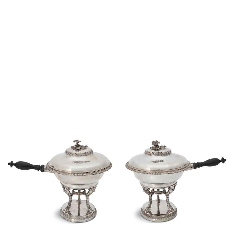 A Pair of Swedish Silver Chafing Dishes and Covers on Warming Stands, (1 of 1)