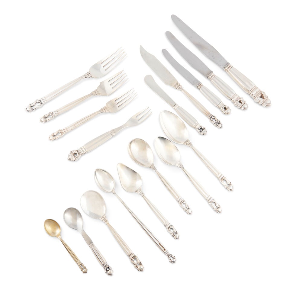 Assembled Georg Jensen 'Acorn' Sterling Silver Flatware Service, (1 of 1)