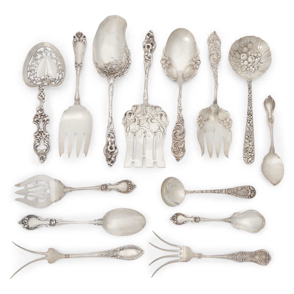 Fourteen Sterling Silver Serving Pieces, (1 of 1)