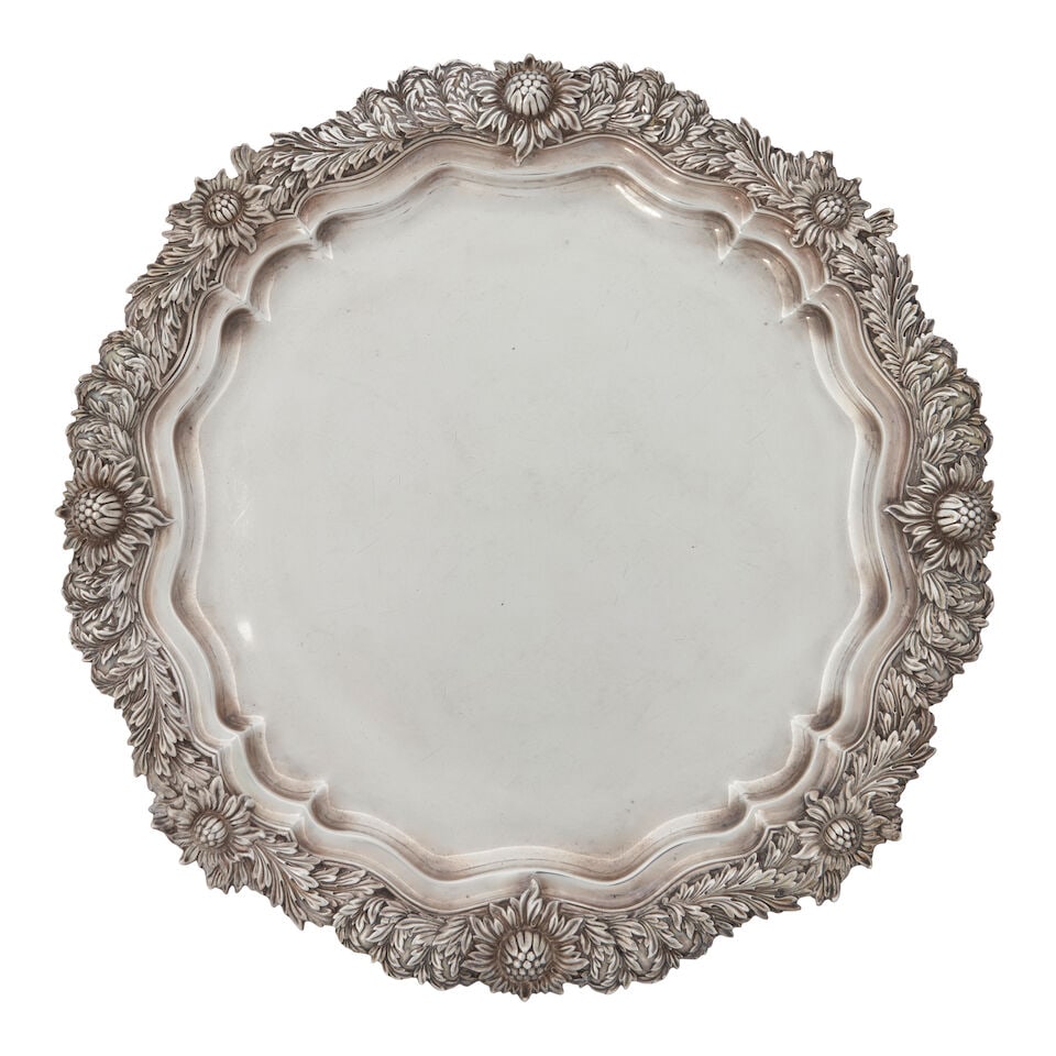 A Tiffany & Co. 'Chrysanthemum' Sterling Silver Footed Tray, (1 of 2)