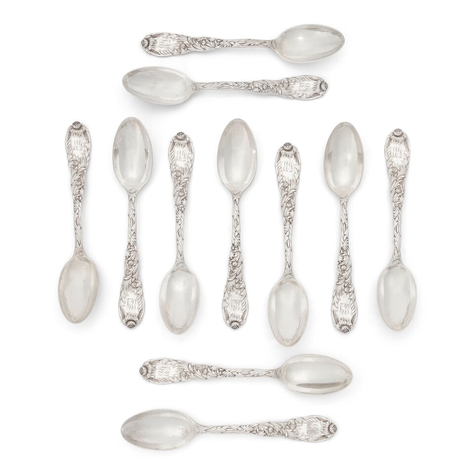 Eleven Tiffany & Co. 'Chrysanthemum' Sterling Silver Teaspoons, (1 of 2)