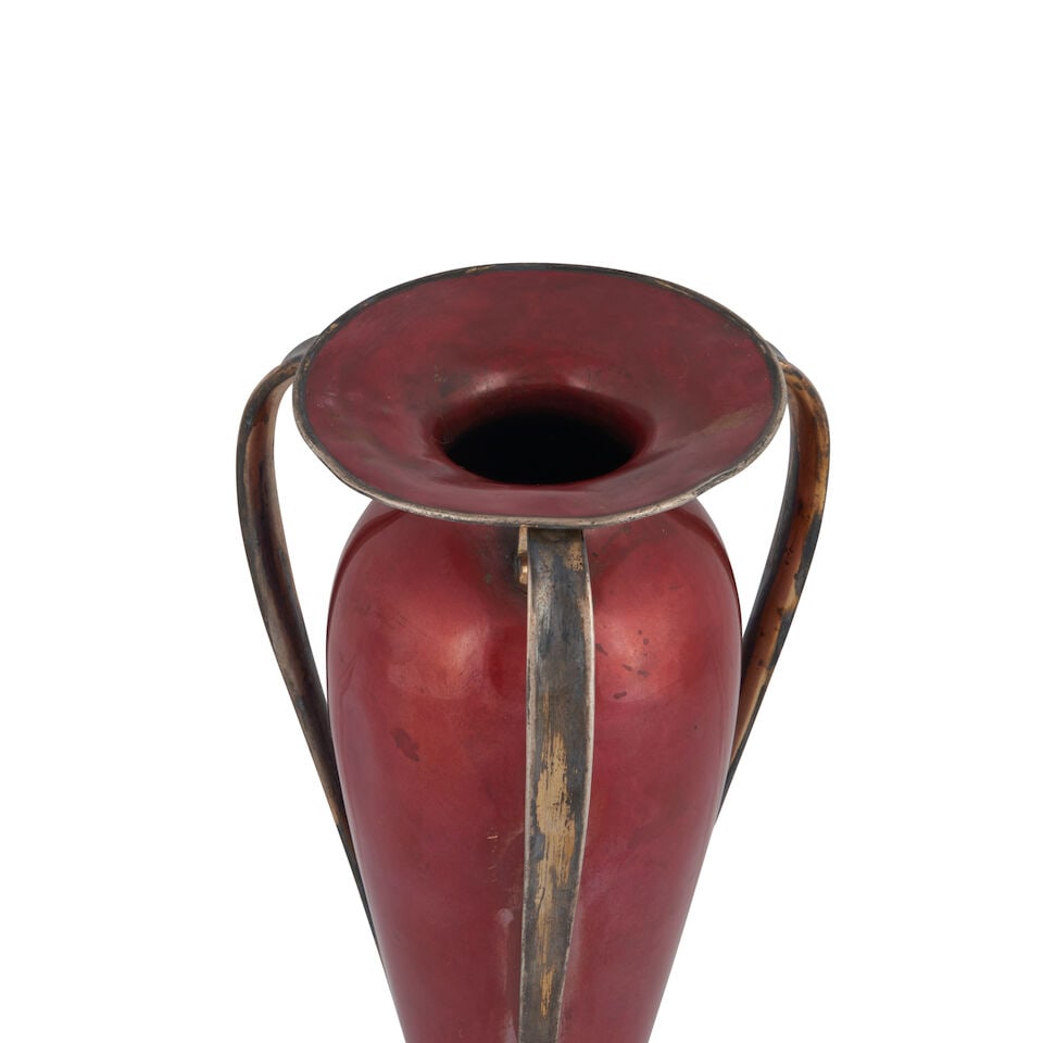 Gorham Patinated Copper and Silver Vase, - 2