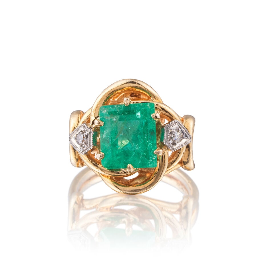 EMERALD AND DIAMOND RING BAGUE ÉMERAUDE ET DIAMANTS - 2