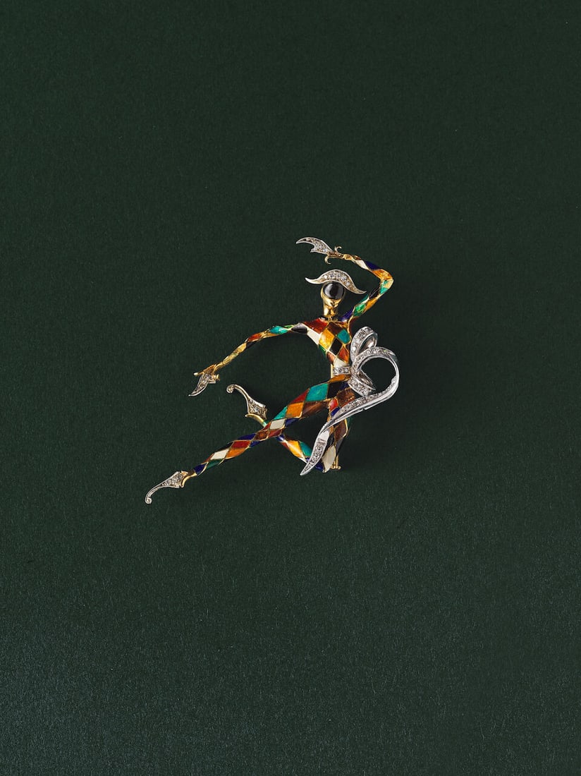 ENAMEL AND DIAMOND HARLEQUIN BROOCH BROCHE ARLEQUIN ÉMAIL ET DIAMANTS (1 of 3)