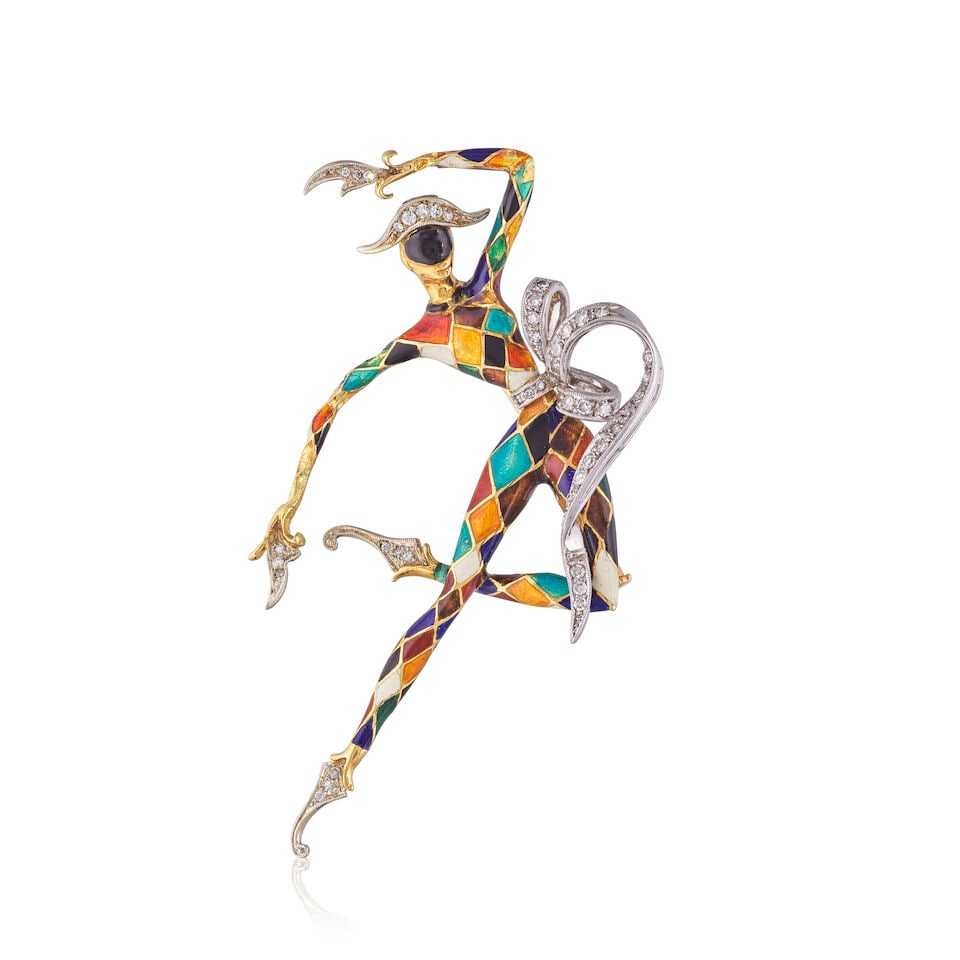 ENAMEL AND DIAMOND HARLEQUIN BROOCH BROCHE ARLEQUIN ÉMAIL ET DIAMANTS - 3