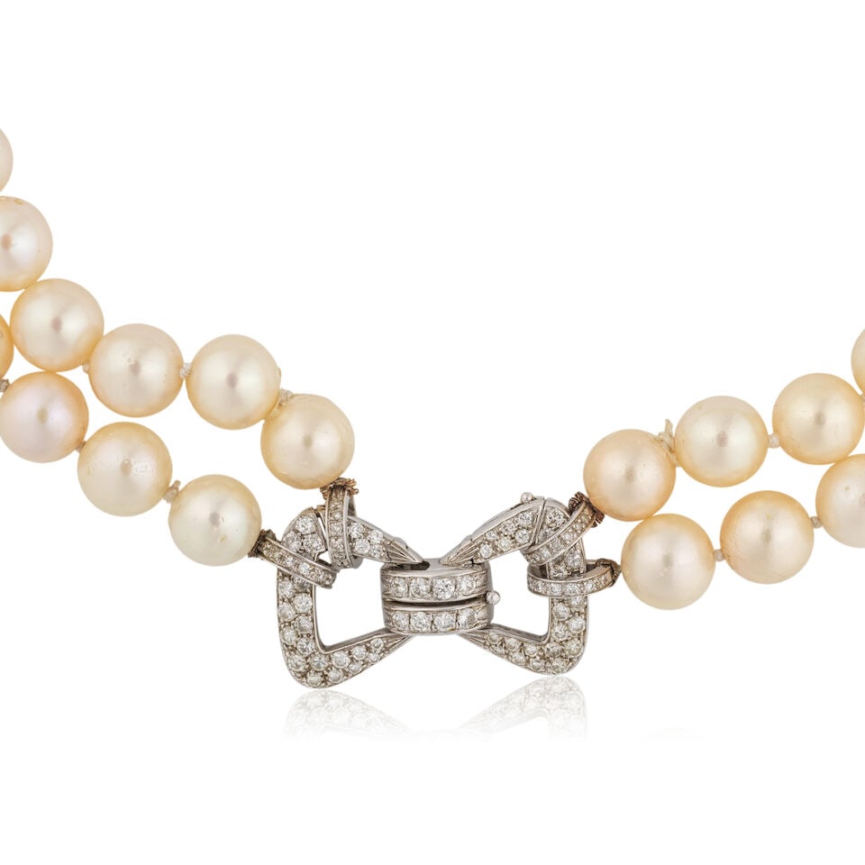 CULTURED PEARL AND DIAMOND NECKLACE COLLIER PERLES DE CULTURE ET DIAMANTS - 2