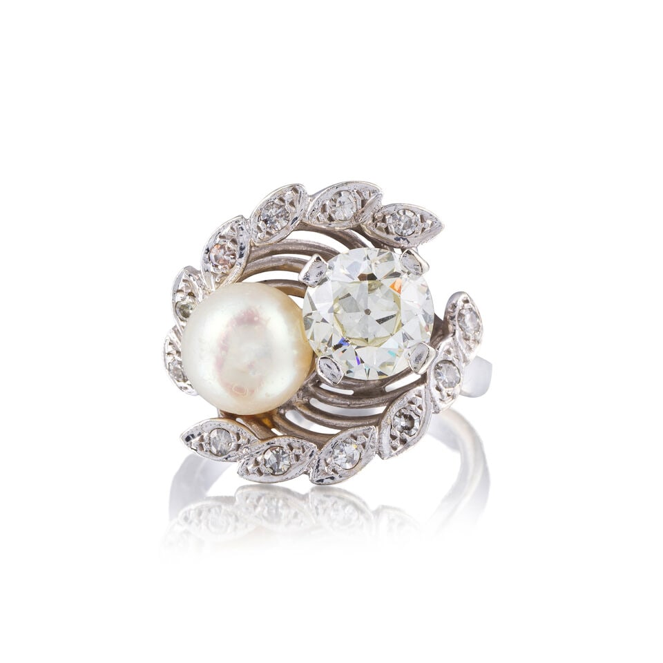 PEARL AND DIAMOND RING BAGUE PERLE ET DIAMANTS - 2