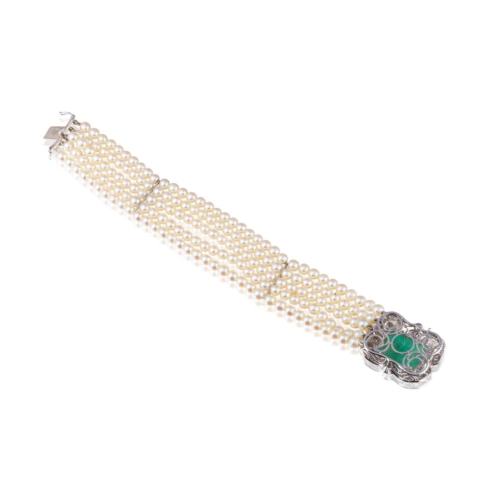 CULTURED PEARL, EMERALD AND DIAMOND BRACELET BRACELET PERLES DE CULTURE, ÉMERAUDES ET DIAMANTS - 2
