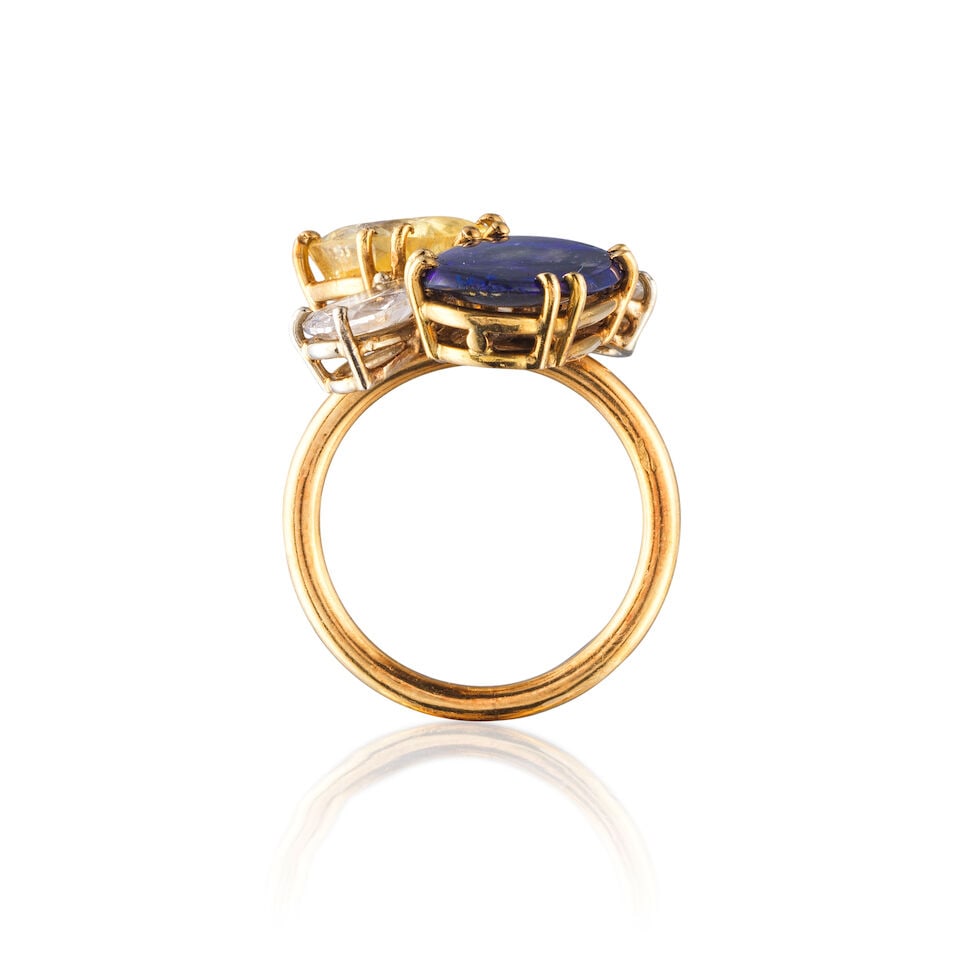 SAPPHIRE, OPAL AND DIAMOND RING BAGUE SAPHIR, OPALE ET DIAMANTS - 3