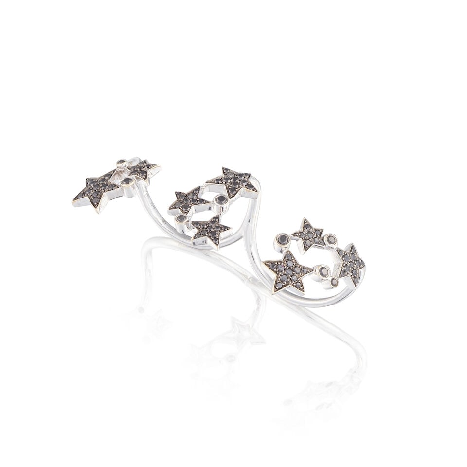 MORPHÉE JOAILLERIE: BLACK DIAMOND 'STAR' DOUBLE RING MORPHÉE JOAILLERIE: BAGUE DOUBLE ...: MORPHÉE JOAILLERIE: BLACK DIAMOND 'STAR' DOUBLE RING MORPHÉE JOAILLERIE: BAGUE DOUBLE 'ÉTOILES' DIAMANTS NOIRS • French assay mark for 18 carat white gold (750 ‰) • De