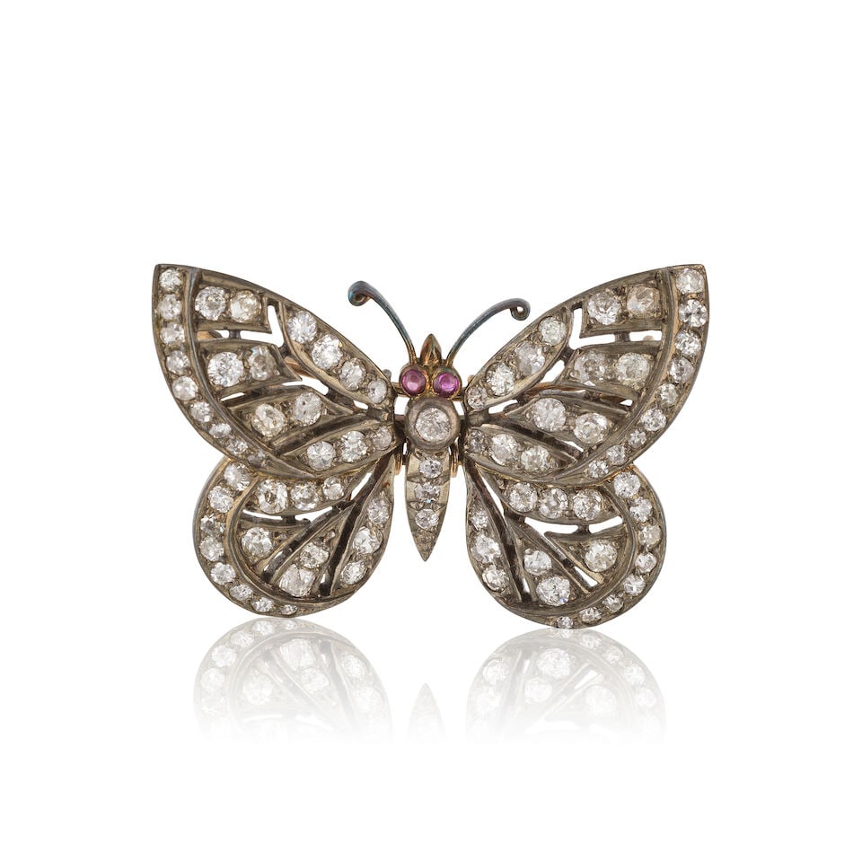 DIAMOND BUTTERFLY 'EN TREMBLANT' BROOCH BROCHE PAPILLON 'TREMBLEUSE' DIAMANTS (1 of 2)