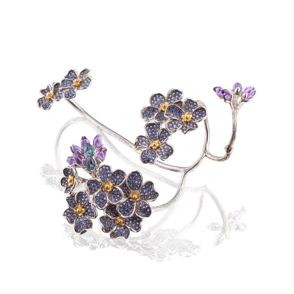 MORPHÉE JOAILLERIE: SAPPHIRE AND AMETHYST 'FLOWERS' HAND JEWEL MORPHÉE JOAILLERIE: BRA... - 3
