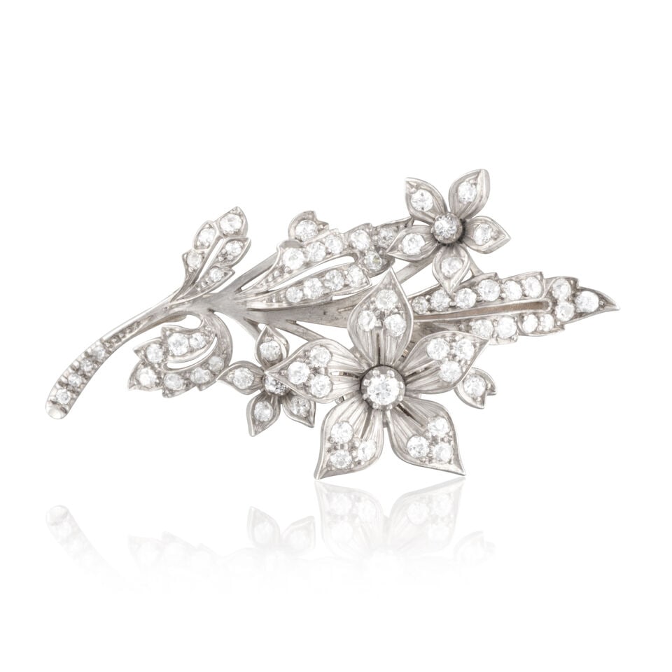 DIAMOND FLOWER 'EN TREMBLANT' BROOCH BROCHE FLEURS 'TREMBLEUSE' DIAMANTS (1 of 2)