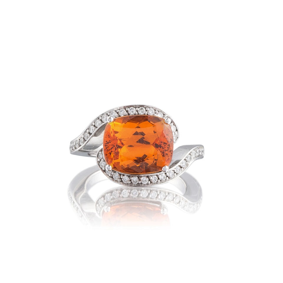 GARNET AND DIAMOND RING BAGUE GRENAT ET DIAMANTS - 2