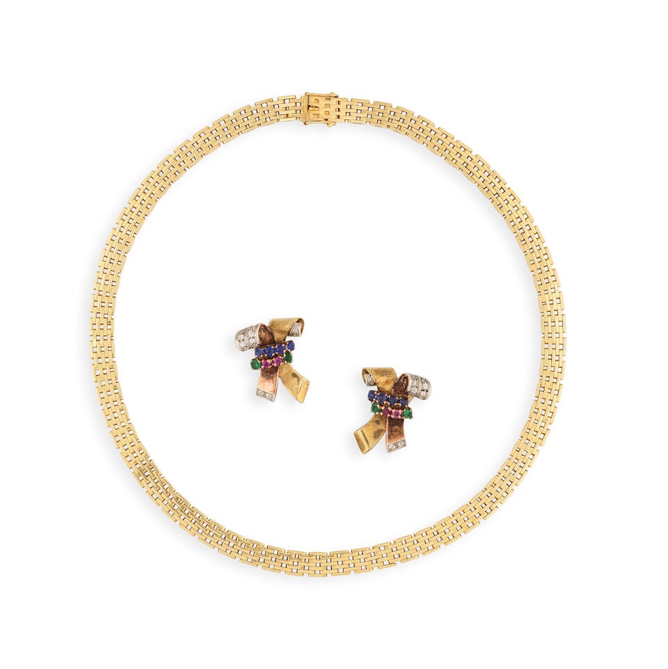 EMERALD, RUBY, SAPPHIRE AND DIAMOND CLIP NECKLACE COLLIER CLIP ÉMERAUDES, RUBIS, SAPHIRS E... - 2