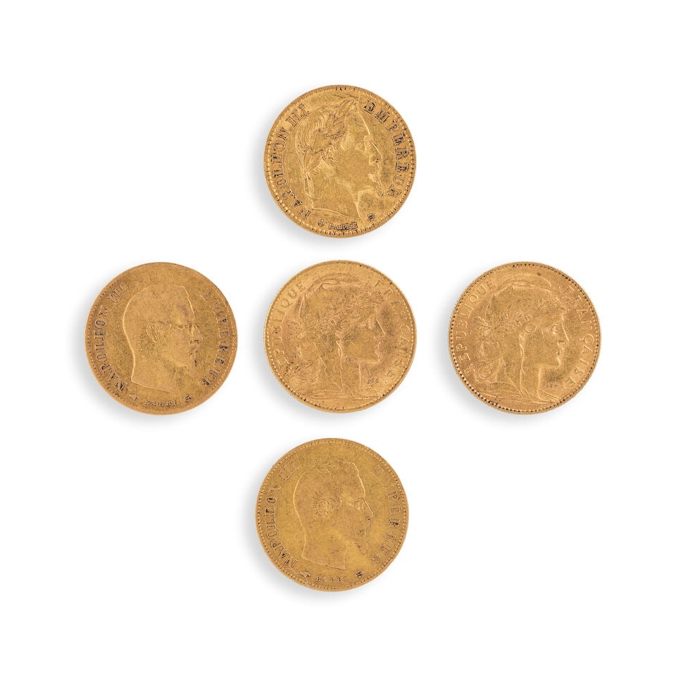 FIVE GOLD COINS ENSEMBLE DE CINQ PIÈCES EN OR (1 of 2)