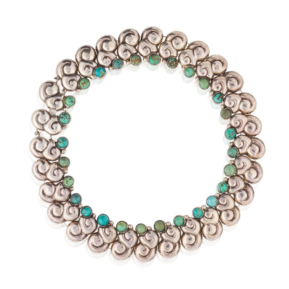 WILLIAM SPRATLING: SILVER AND TURQUOISE NECKLACE, CIRCA 1940-46 WILLIAM SPRATLING: COLLIER ARGEN... (1 of 2)