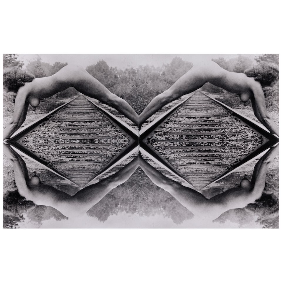 Carolee Schneemann (1939-2019); 'Parallel Axis';: Carolee Schneemann (1939-2019) 'Parallel Axis', 1973 A collage of 4 gelatin silver prints, printed later; mounted together, signed, titled, dated, and editioned 'P.P.' in pencil on the mount; this wor