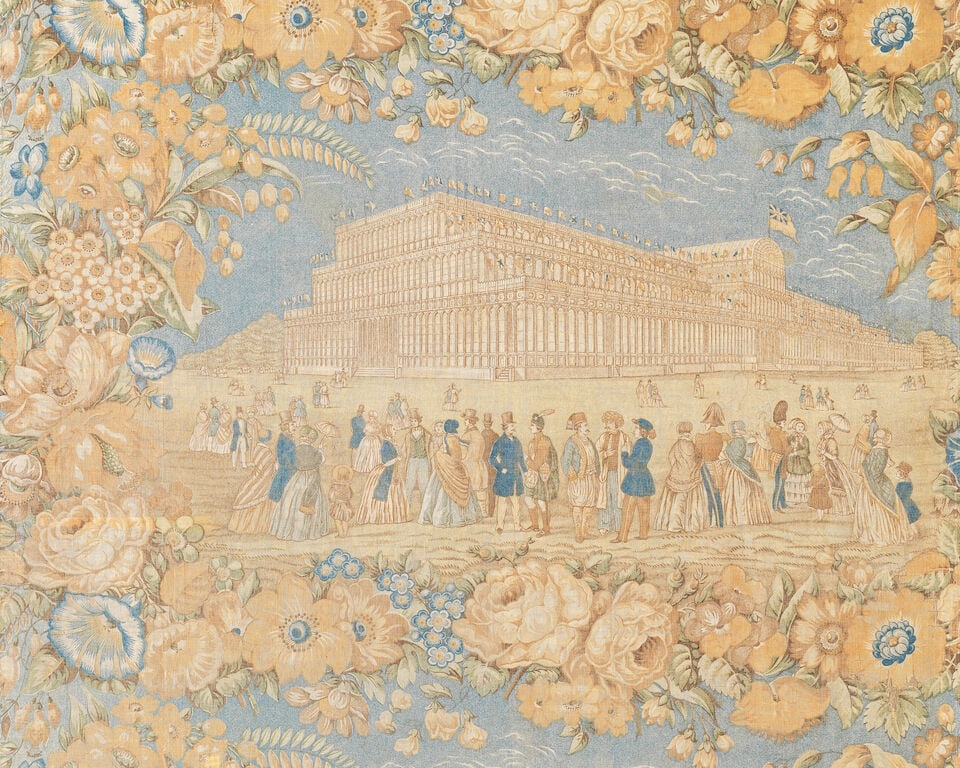 Great Exhibition - Crystal Palace Textile Colour roller print depicting the Great Exhibition bui... - 2