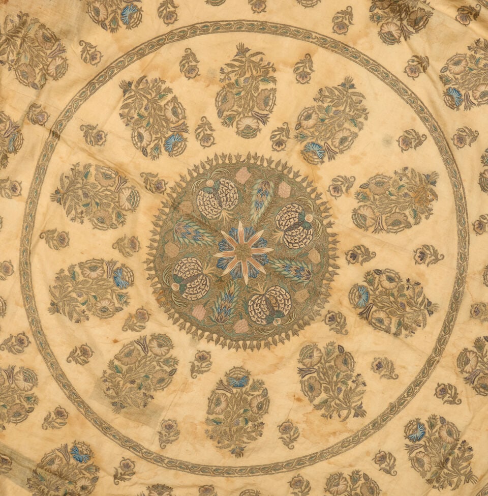 A rare Ottoman silk and metal-thread embroidered linen tablecloth Turkey, early 18th Century - 2