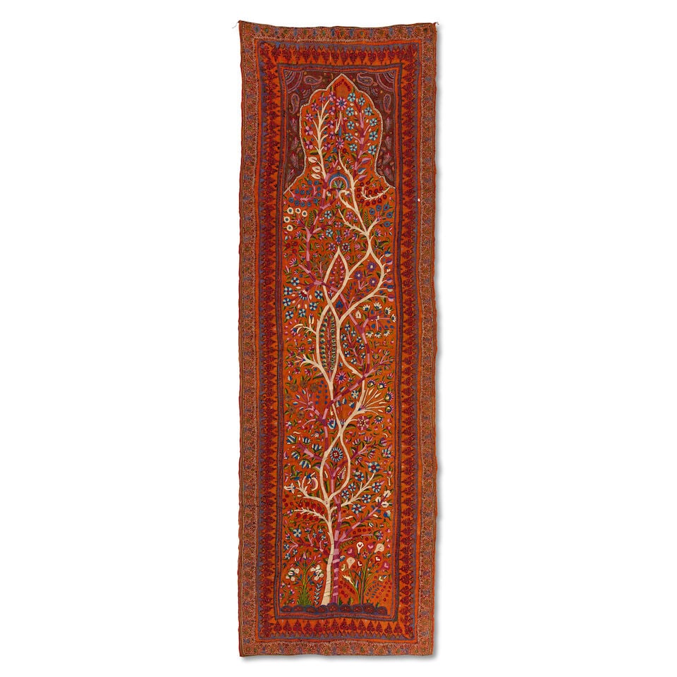 Four Qajar embroidered wool tree of life panels (pateh) Kirman, Persia, 19th Century (4) - 3