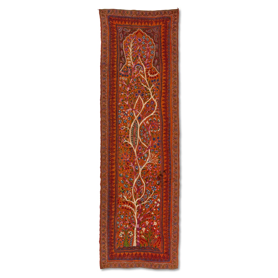 Four Qajar embroidered wool tree of life panels (pateh) Kirman, Persia, 19th Century (4) - 5