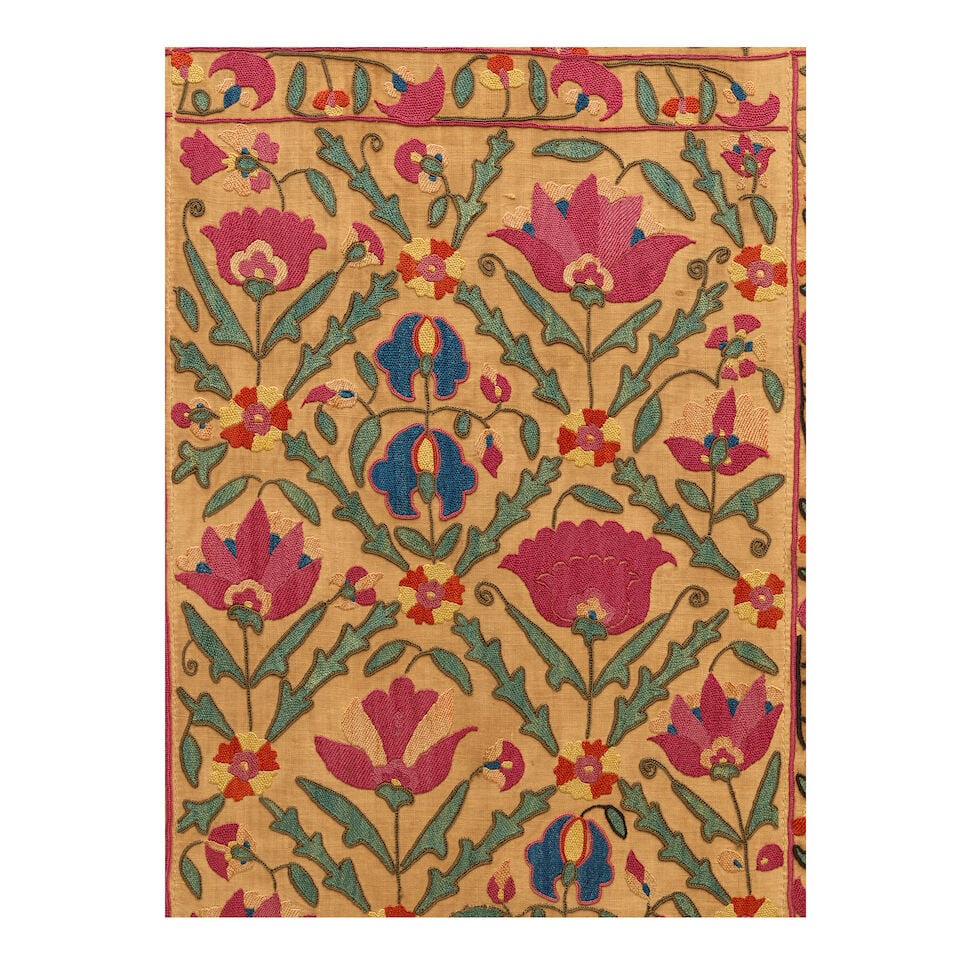 A Bukhara silk embroidered linen panel (nim suzani) Uzbekistan, 19th Century - 2