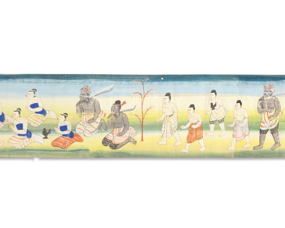 Buddhist narrative scroll A large painted scroll depicting multiple scenes from the legend of th... - 4