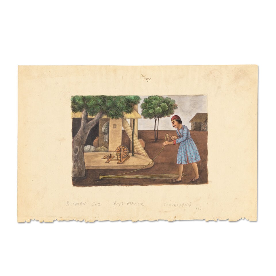 Delhi School - trades A pair of watercolours depicting a handloom weaver, and a rope maker, both... - 2
