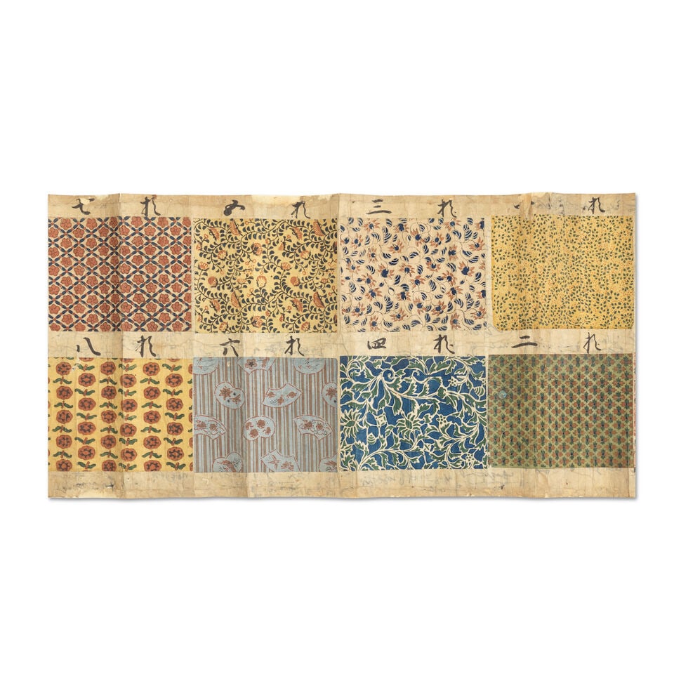 Japanese calico trade catalogue A scarce Japanese makimono trade catalogue of designs for calico... - 2