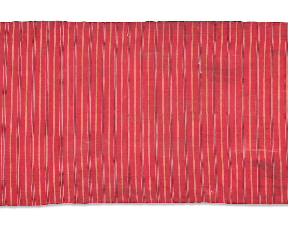 A collection of three Sumatra shoulder cloths Minangkabau, late 19th century/first half 20th cen...: A collection of three Sumatra shoulder cloths Minangkabau, late 19th century/first half 20th century Sandang, silk with gold thread and gold lace trim, (3) the largest 236cm x 79cm; the smallest
