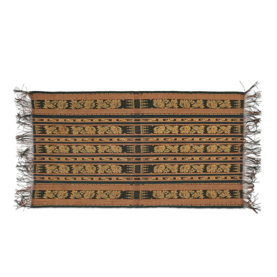 A collection of three Savu cotton ikat cloths Early 20th century: A collection of three Savu cotton ikat cloths Early 20th century Designed with typical recurring patterns and geometric motifs, (3) not including fringes, the longest example 196cm overall Lot to be s