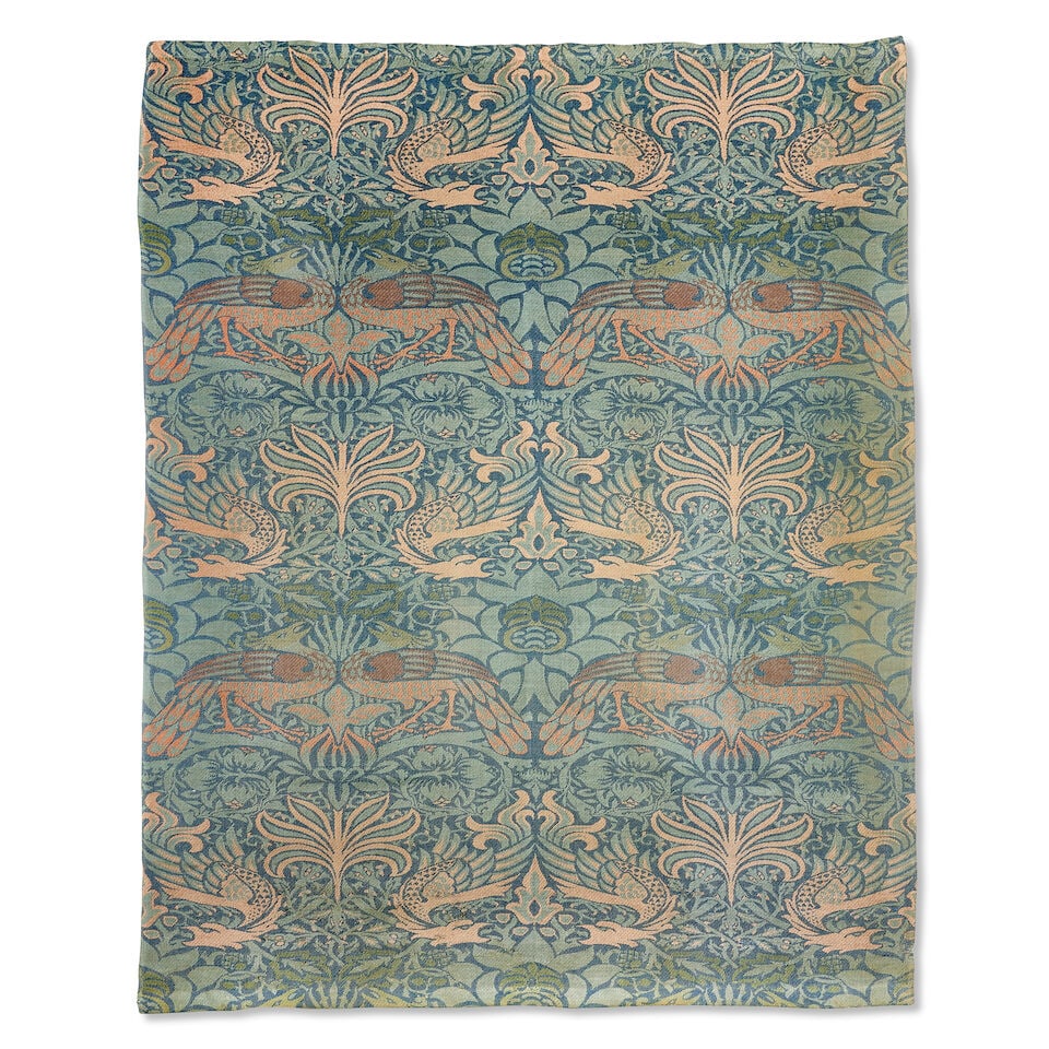 William Morris for Morris & Co. 'Peacock and Dragon' tapestry, designed 1878: William Morris for Morris & Co. 'Peacock and Dragon' tapestry, designed 1878 Hand-loomed jacquard woven wool, with a repeating stylised motif of dragons and peacocks against a blue ground. 297 x 167 c