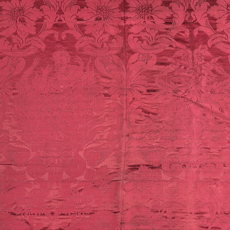 A pilaster hanging of crimson silk damask Italian or French, mid-18th century (1 of 3)
