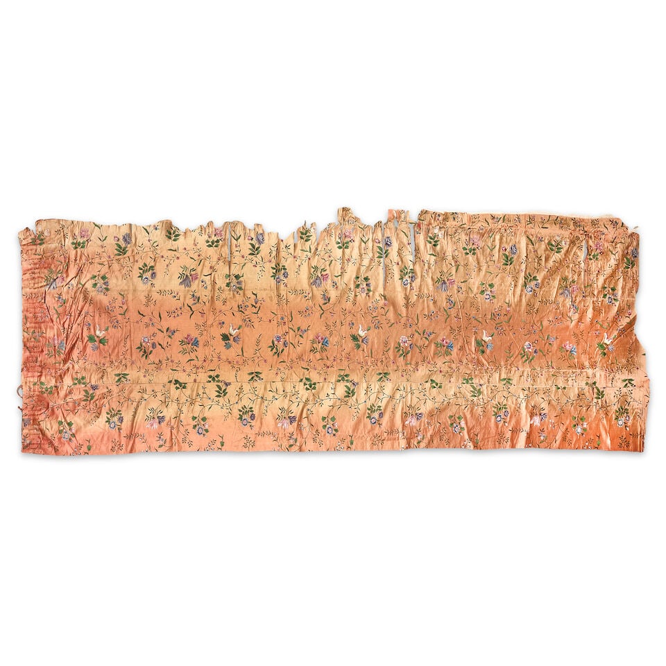 An early 18th century English length of hand-painted silk 250cm x 77cm approx (1 of 1)