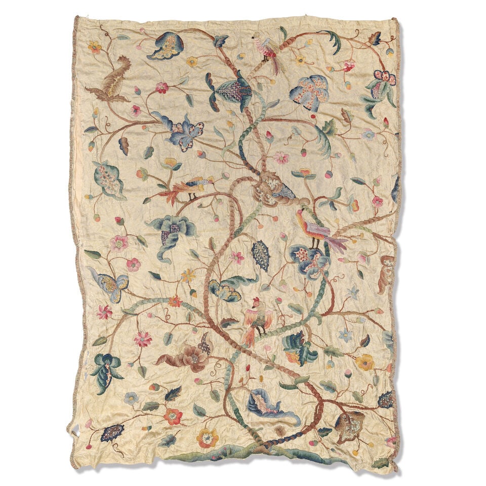 A set of three mid 20th century English crewelwork curtains by Arthur H. Lee & Sons, Birkenhead ... - 2