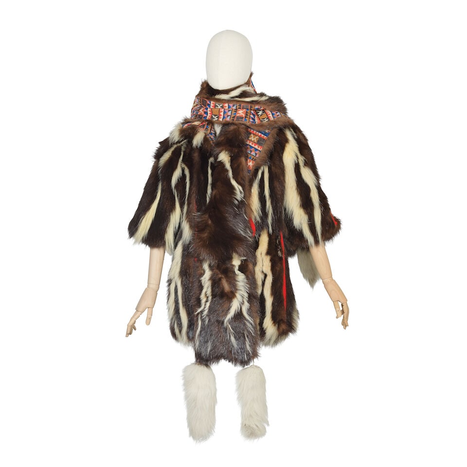 Bill Gibb: a Knitted Cotton and Fur Coat and Matching Stole 'Byzantine' Collection, Autumn-Winte... - 4